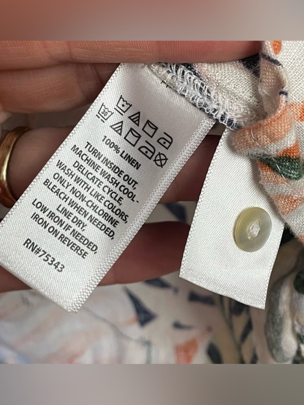 Tahari XL 100% linen tropical button down short sleeve shirt blouse lagenlook - Picture 3 of 6
